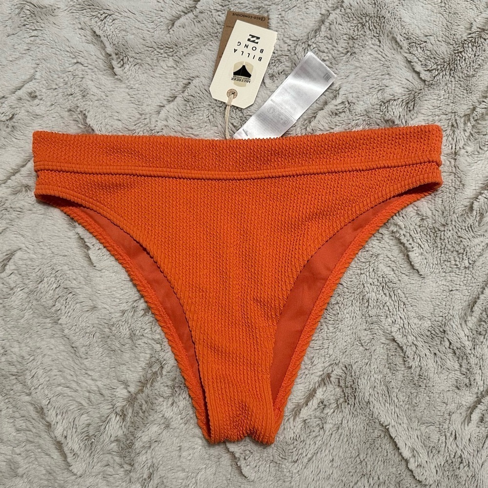 Billabong Coral Orange High Waist Ribbed Bikini Bottom Swimwear - Picture 4 of 10